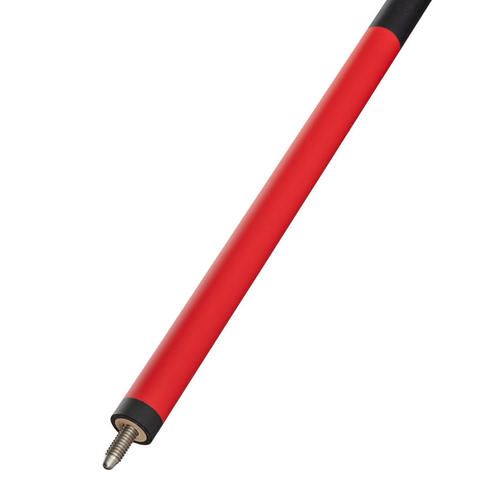 Shaft section of the cue showing the red finish and visible joint pin connection.