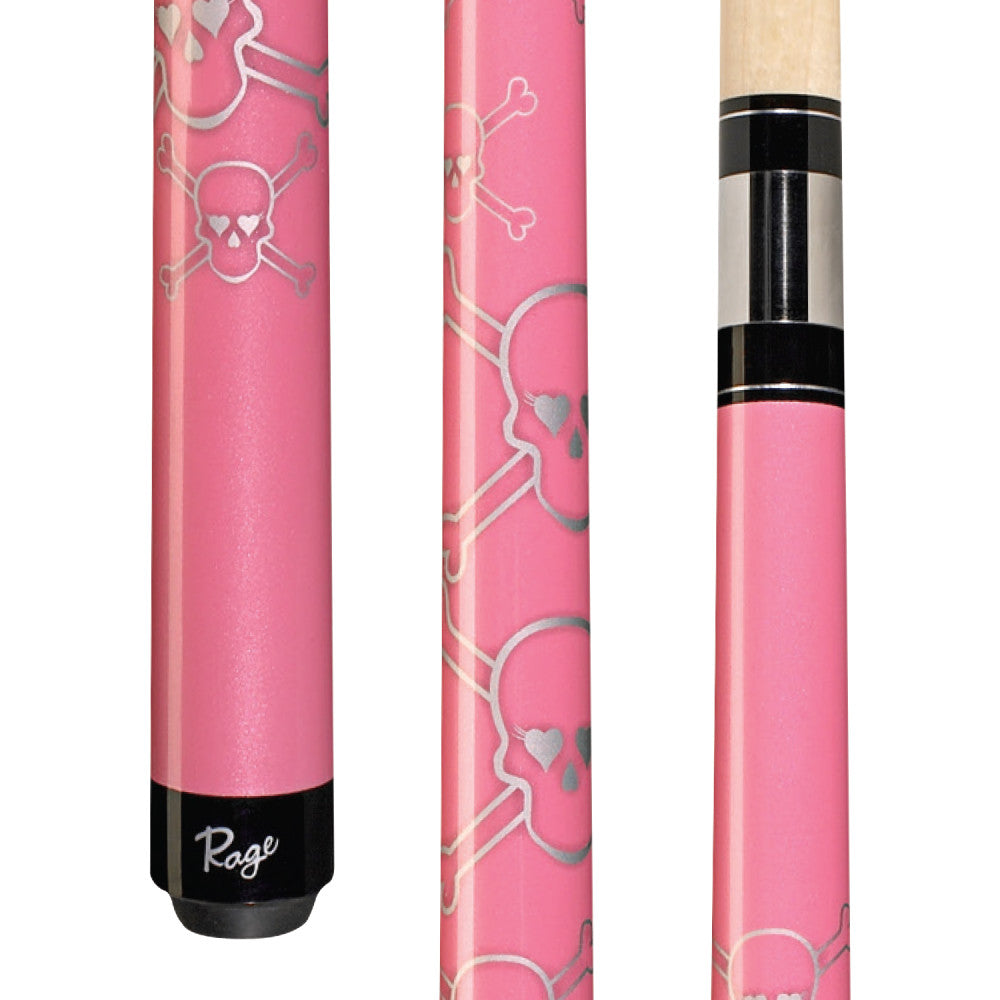 Rage Pink Cotton Candy Skull RG88 wrapless cue with skull graphic details.
