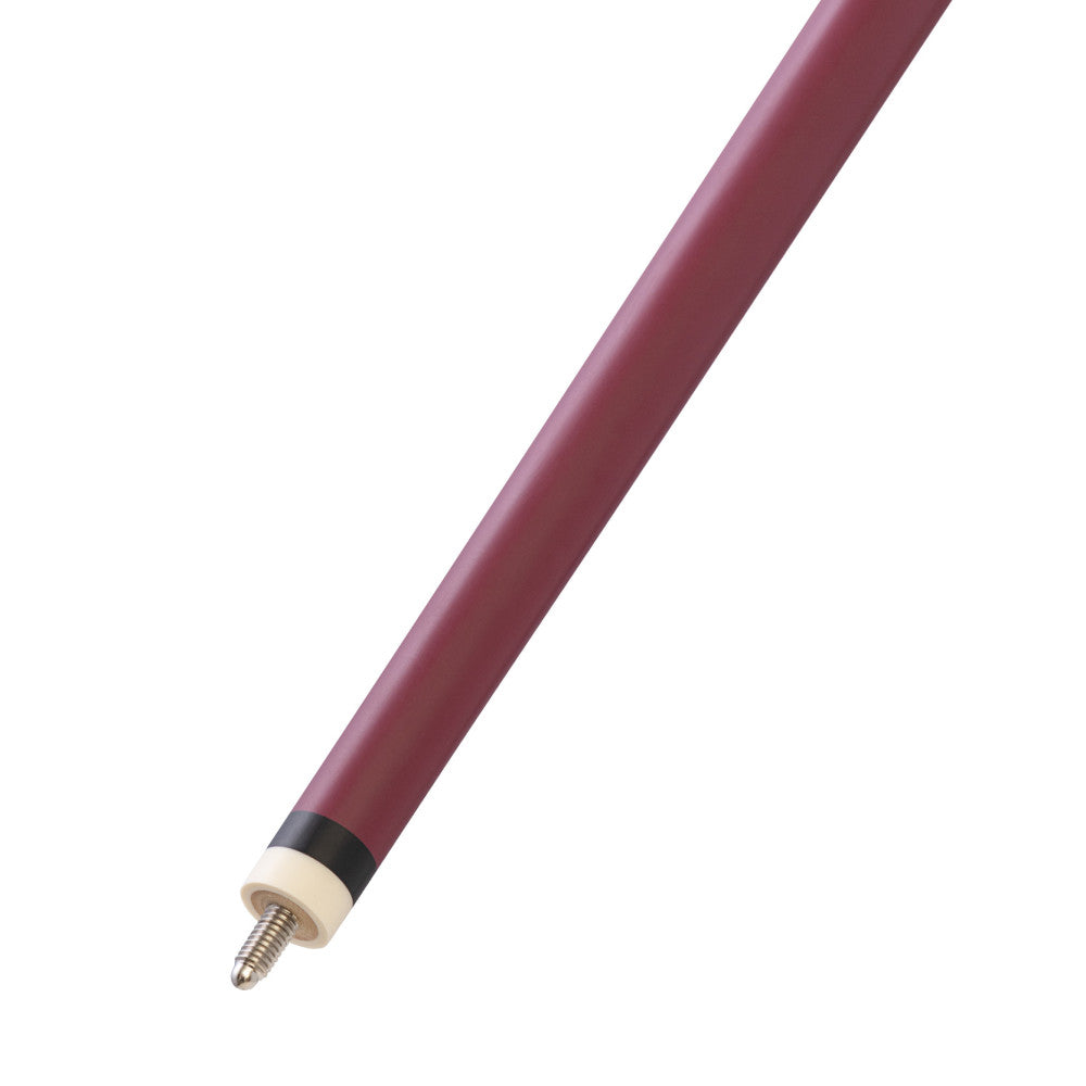 Angled view of the cue shaft's tip connection and ferrule.