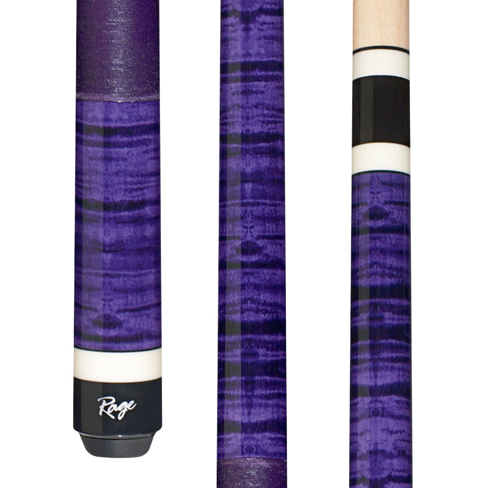 Rage Purple Reign cue butt and shaft sections with purple flame maple. RG130