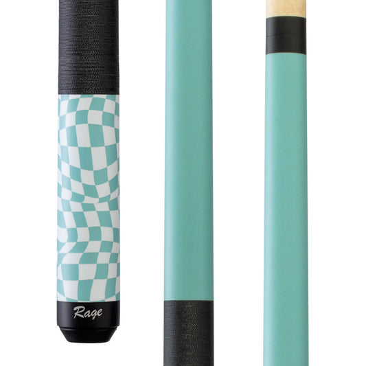 Rage Sky Blue Checker Flag Cue with Black Linen Wrap (RG07)