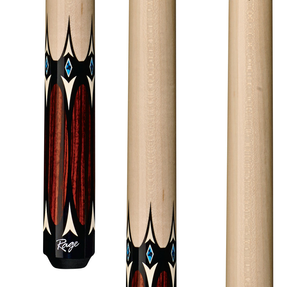 Rage South of the Border Wrapless Cue featuring intricate points and blue diamond graphic