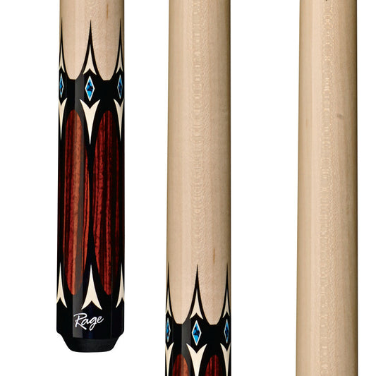 Rage South of the Border Wrapless Cue featuring intricate points and blue diamond graphic
