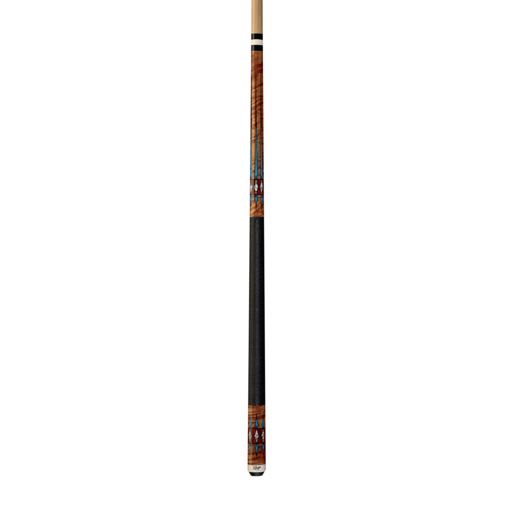 Full view of the Turquoise Love billiard cue against a white background.