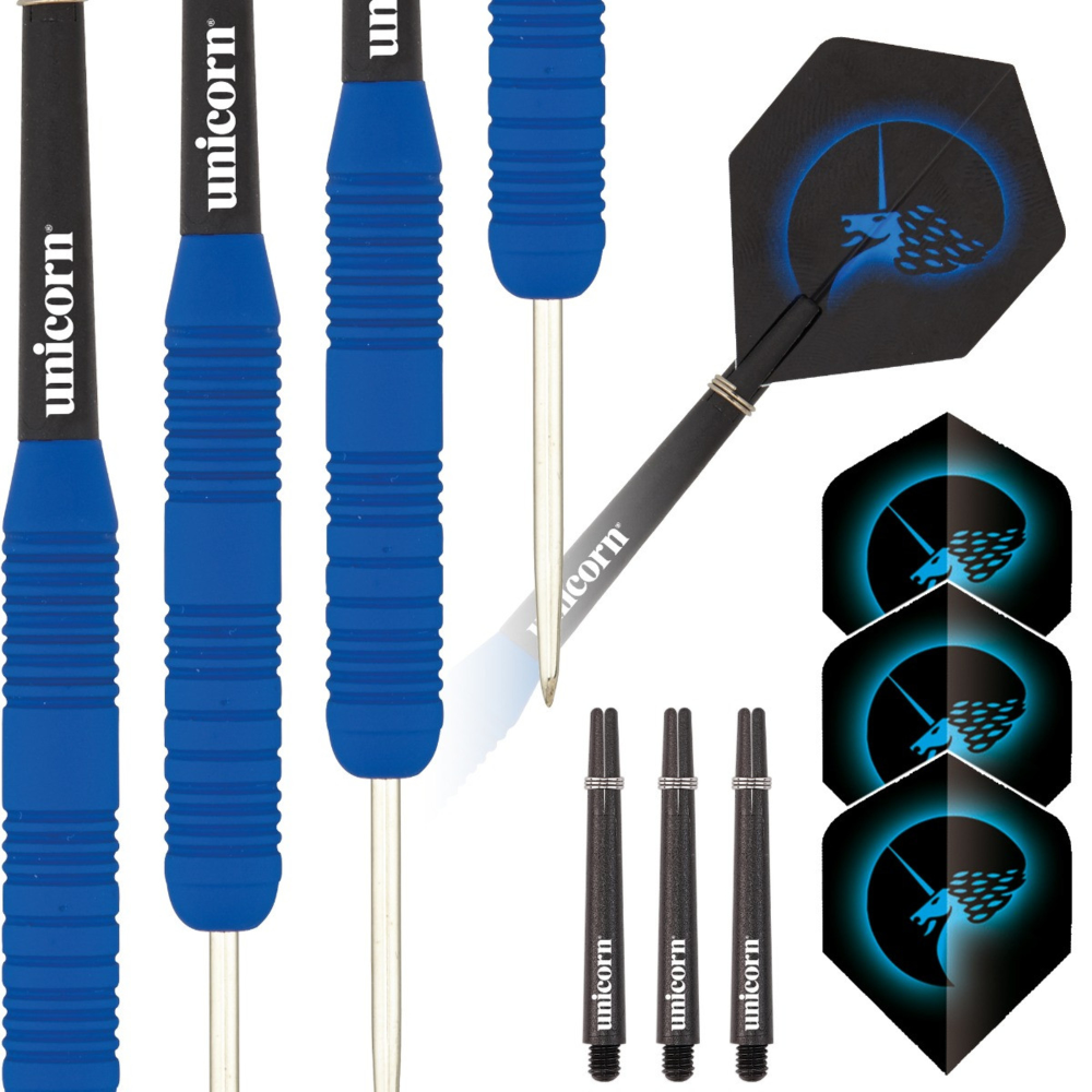 Unicorn Core Plus Blue Rubberised Steel Tip Dart Set — 23g