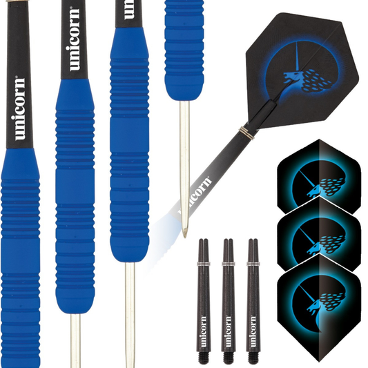 Unicorn Core Plus Blue Rubberised Steel Tip Dart Set — 23g