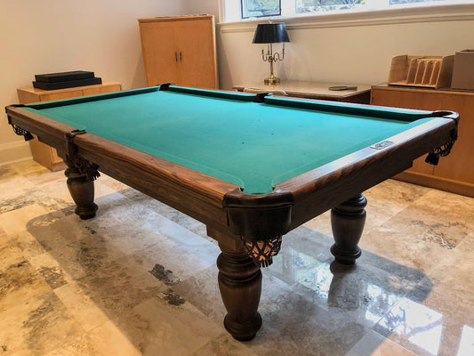 ASKA Dufferin Regal 8-foot snooker pool table with turquoise felt and wooden legs