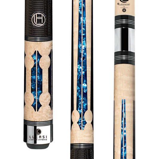 Lucasi Hybrid Natural Birdseye Maple &amp; Blue Crush Cue with Sport G5 Grip (LHC97)