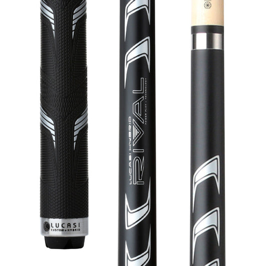 Lucasi Hybrid Rival Black & Metallic Silver Matte Finish Cue with Riva (LHRV22)