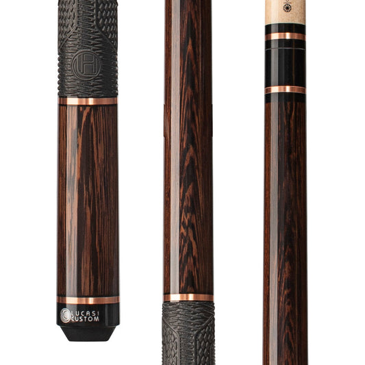 Lucasi Hybrid Black Palm &amp; Rose Gold Rings Cue with Fusion G5 Grip (LHE41)