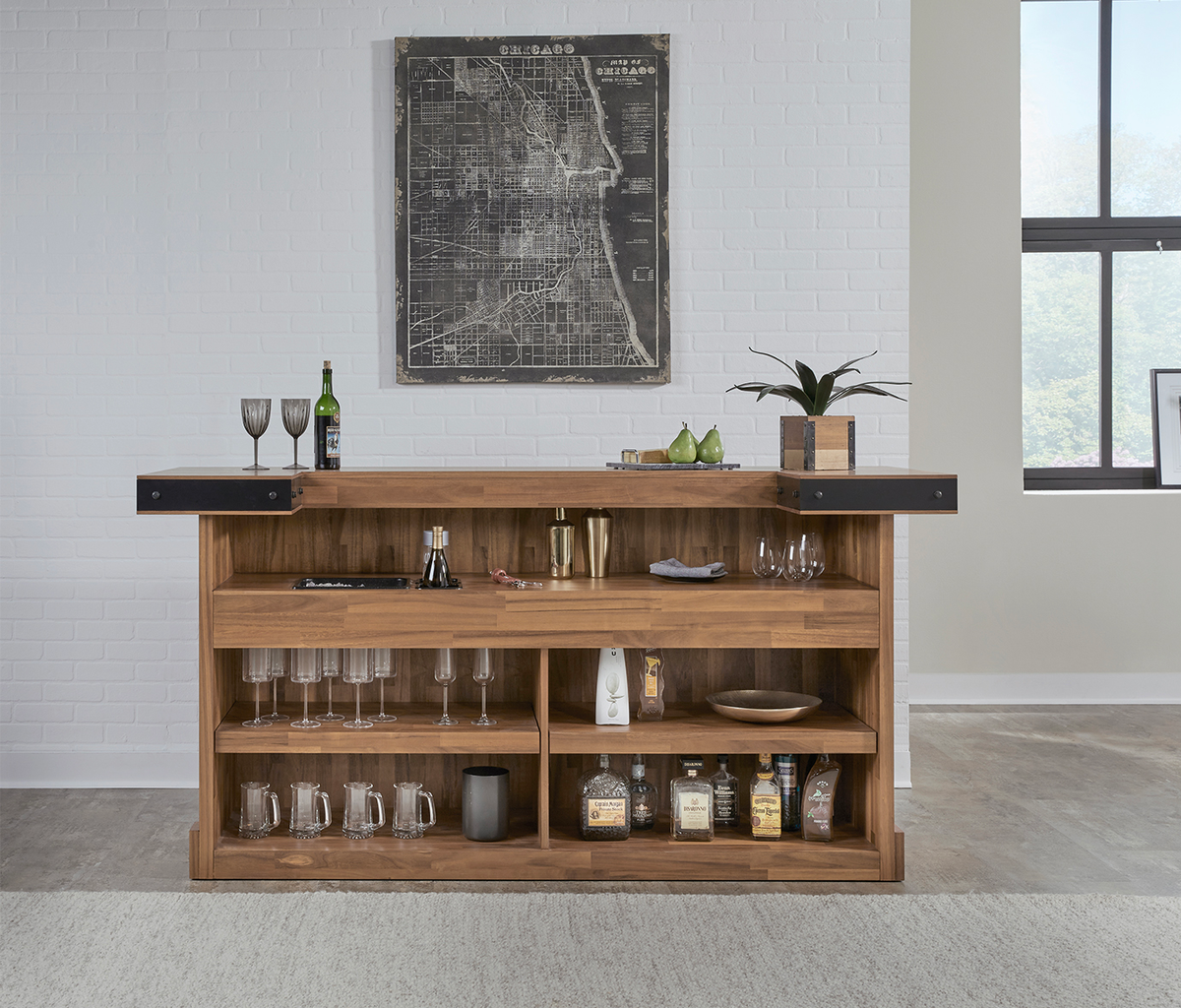 American Heritage Knoxville Acacia Home Bar | 84" Industrial Bar – Aska ...
