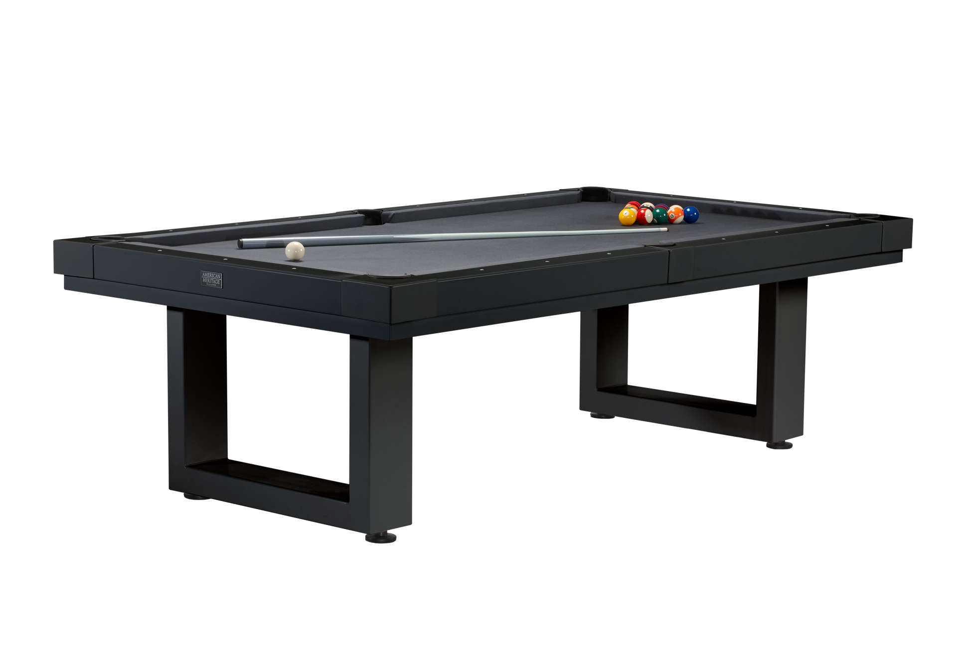 White pool table with scattered billiard balls on grey felt