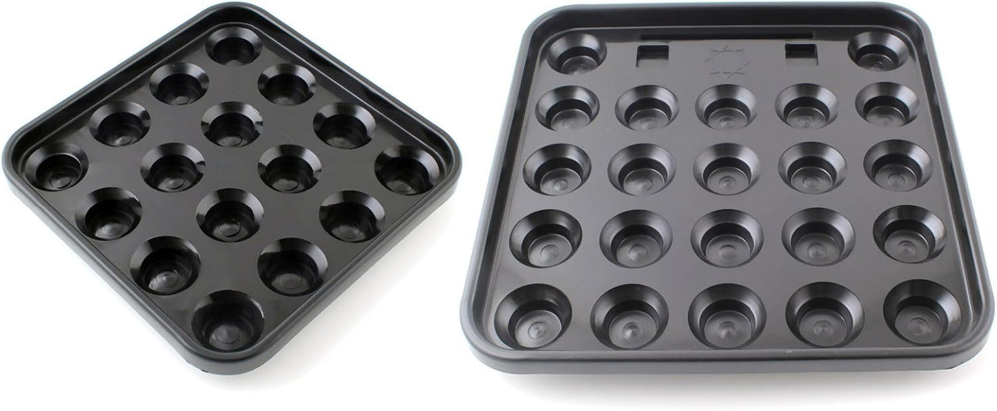 Aska Pool Ball Tray for 16 Balls, 2 1/4-Inch, Black, and Standard Snooker Ball Tray for 22 Balls, 2 1/4-Inch, Black