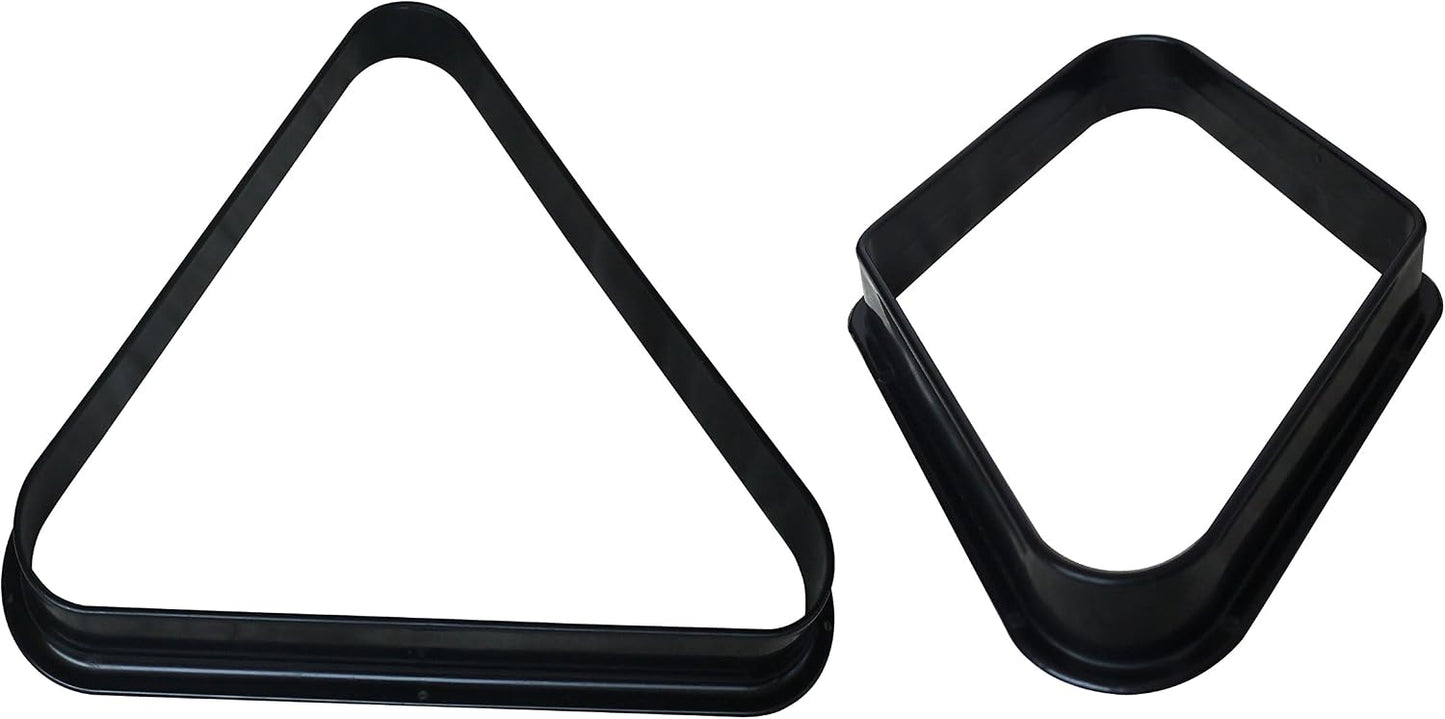 Set of Pool 8 Ball Black Plastic Triangle and 9 Ball Black Plastic Diamond, for 2 1/4-Inch Balls.