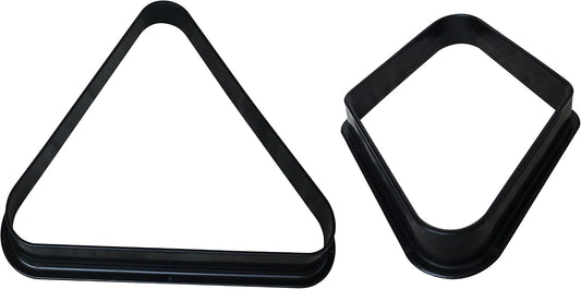 Set of Pool 8 Ball Black Plastic Triangle and 9 Ball Black Plastic Diamond, for 2 1/4-Inch Balls.