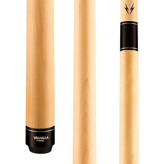 Valhalla VA102 natural maple wrapless pool cue close-up.