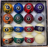 Aska Billiards Pool Boston Numbered Balls Set, 16 Balls Including a Cue Ball, 2 1/4 inch, PB05