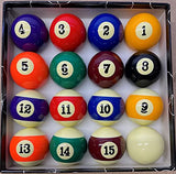 Aska Billiards Pool Boston Numbered Balls Set, 16 Balls Including a Cue Ball, 2 1/4 inch, PB04