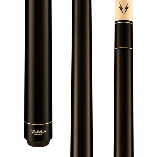Valhalla VA101 black stain wrapless pool cue with joint detail.