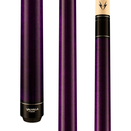 Valhalla VA107 purple stain wrapless pool cue with joint detail.