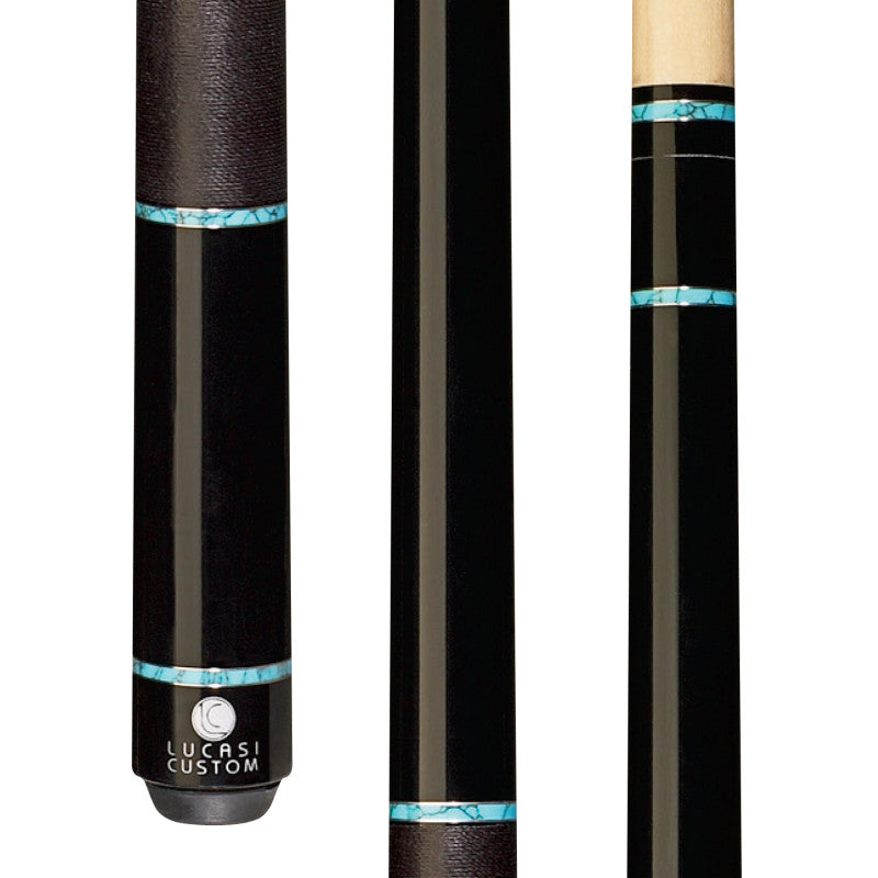Lucasi Custom Midnight Black & Turquoise Recon Cue with Black Linen Wrap (LZD5)