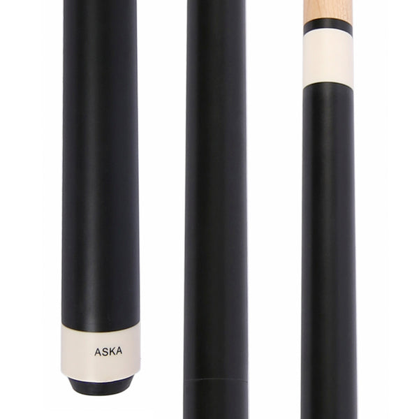 ASKA JBC Jump Break Cue butt section with matte black finish and white ferrule.
