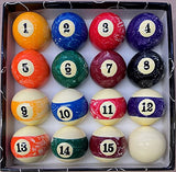 Aska Billiards Pool Boston Numbered Balls Set, 16 Balls Including a Cue Ball, 2 1/4 inch, PB06