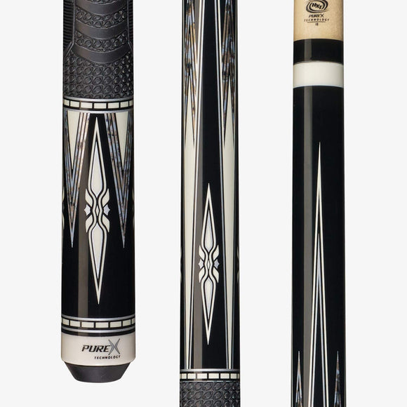 Players HXT92 Billiard Pool Cue Midnight Black Forearm and Butt with Modern White Sunburst Double Outline Diamonds, Kamui Black Tip, 19-Ounce, 12.75mm Kamui Tip